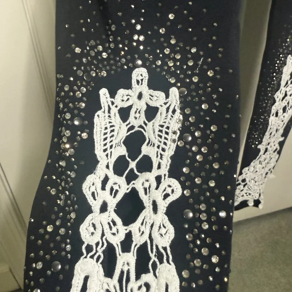 VENUS Black Embellished Lace Hem Leggings – Size XS (New with Extra Rhinestones) - Picture 5 of 6